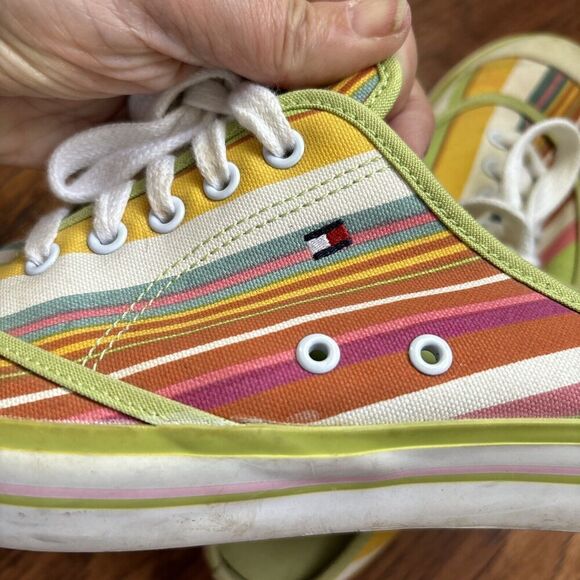 Tommy Girl by Tommy Hilfiger Sneaker Slides Canvas Striped Lace Up Size 8 - Picture 7 of 7